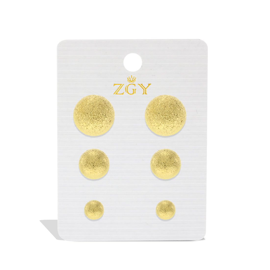 3-Pair Gold-Plated Frosted Ball Stud Earring Set