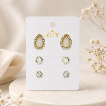 3-Pair White Teardrop Halo & Crystal Set