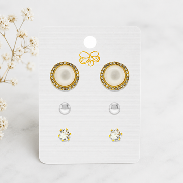 3-Pair Halo Pearl & Crystal Stud Earring Luxury Set