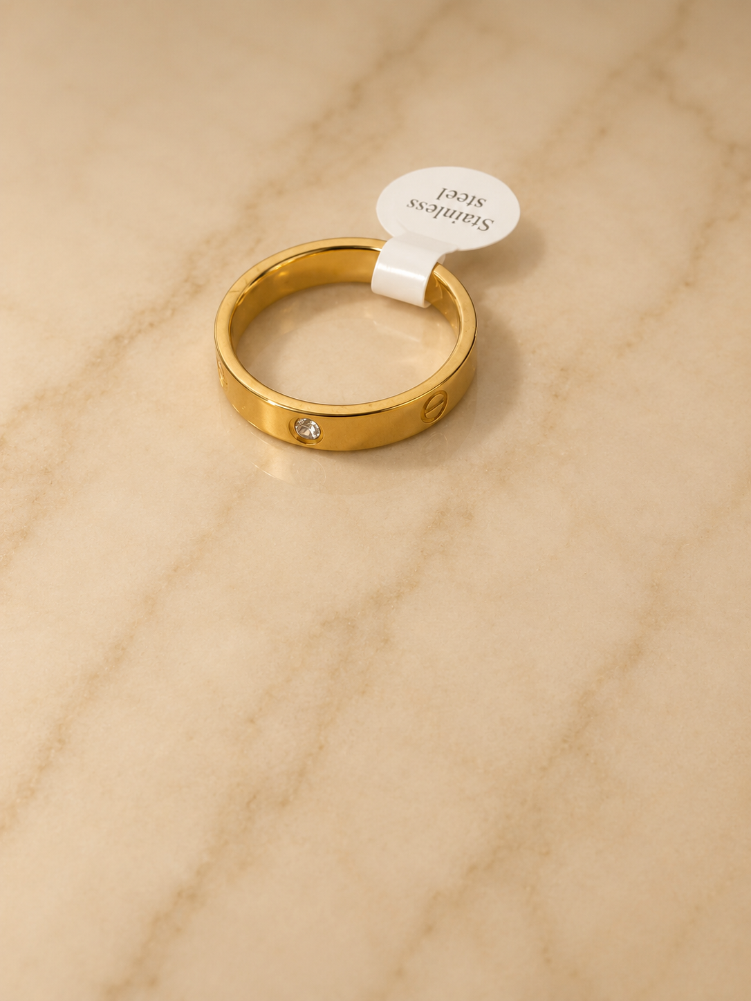 Gold Crystal Screw Motif Ring