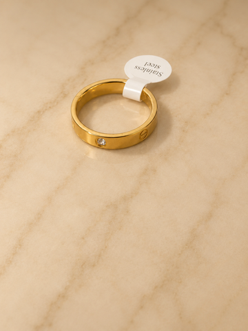 Gold Crystal Screw Motif Ring