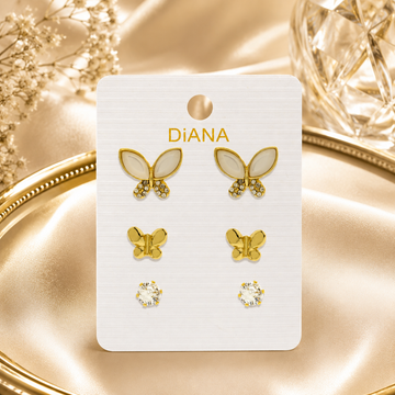 3-Pair DiANA Butterfly & Crystal Stud Earring Collection