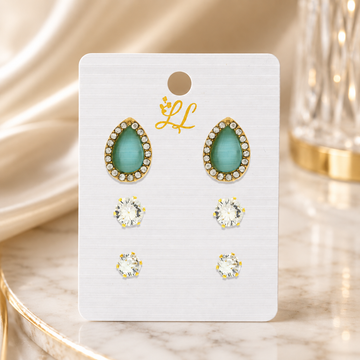 3-Pair Teal Teardrop Halo & Crystal Set