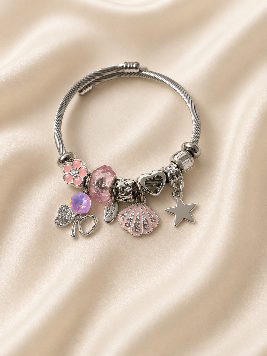 Sterling Silver Pink Charm Bracelet