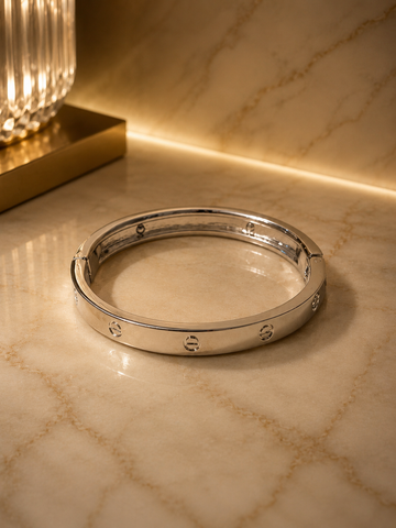 Silver Screw Motif Luxury Bangle Bracelet