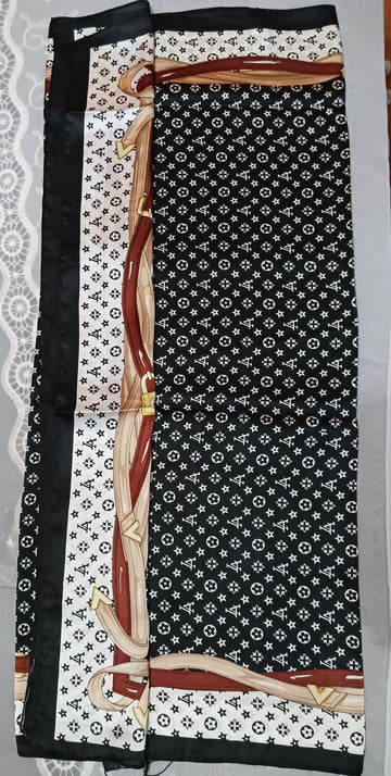 Elegant Monogram Chain Print Silk-Satin Scarf