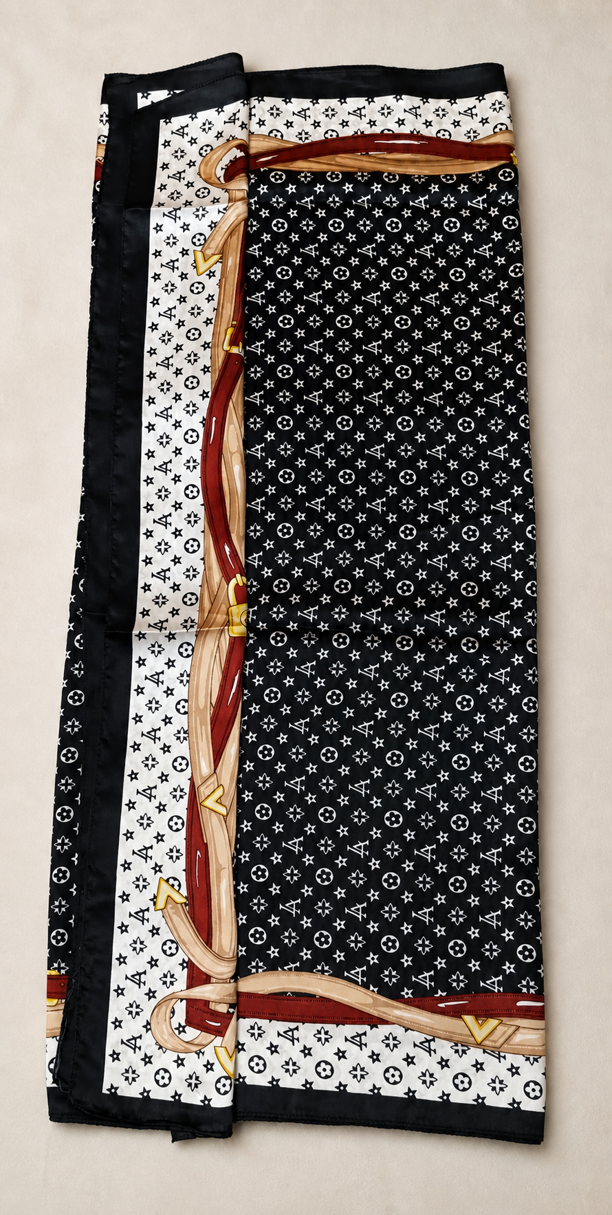 Elegant Monogram Chain Print Silk-Satin Scarf