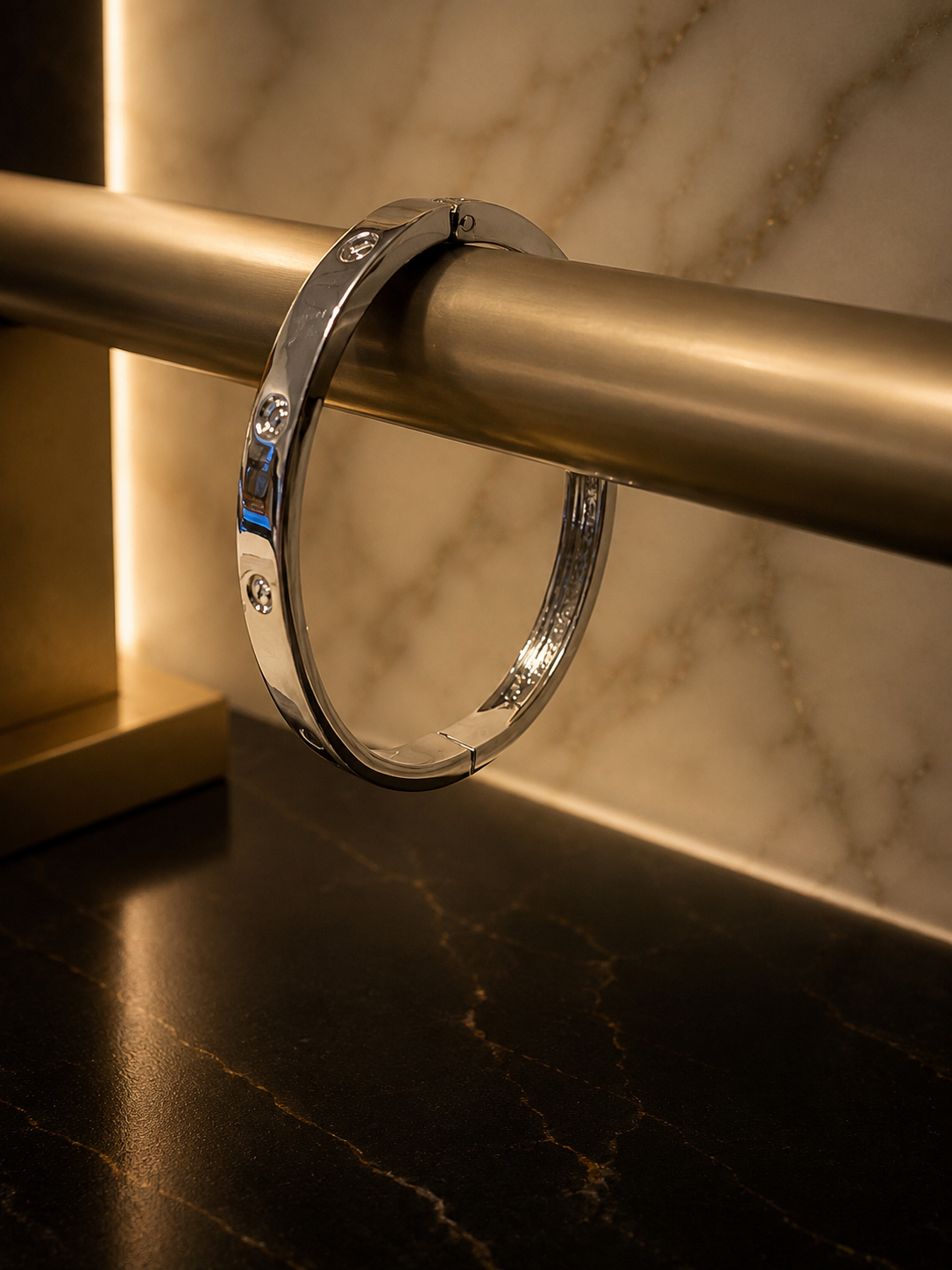 Silver Screw Motif Luxury Bangle Bracelet