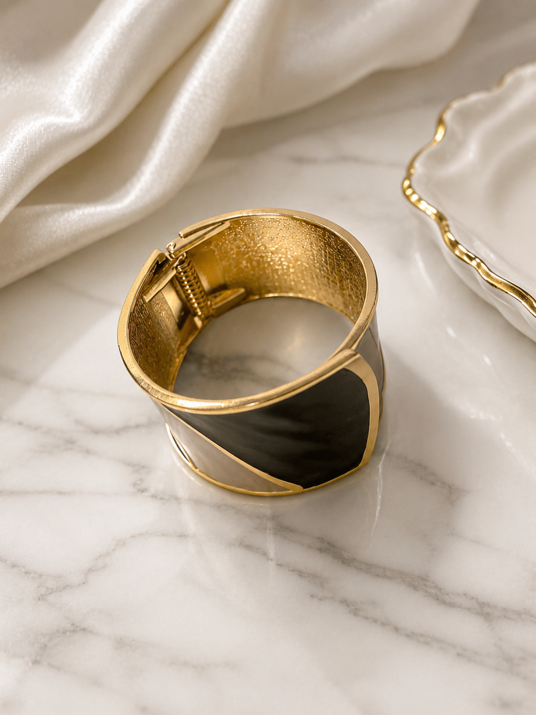 Black & Ivory Gold Statement Cuff Bracelet