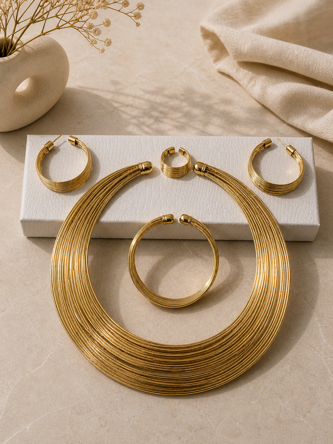 Gold Multi-Strand Statement Jewelry Set
