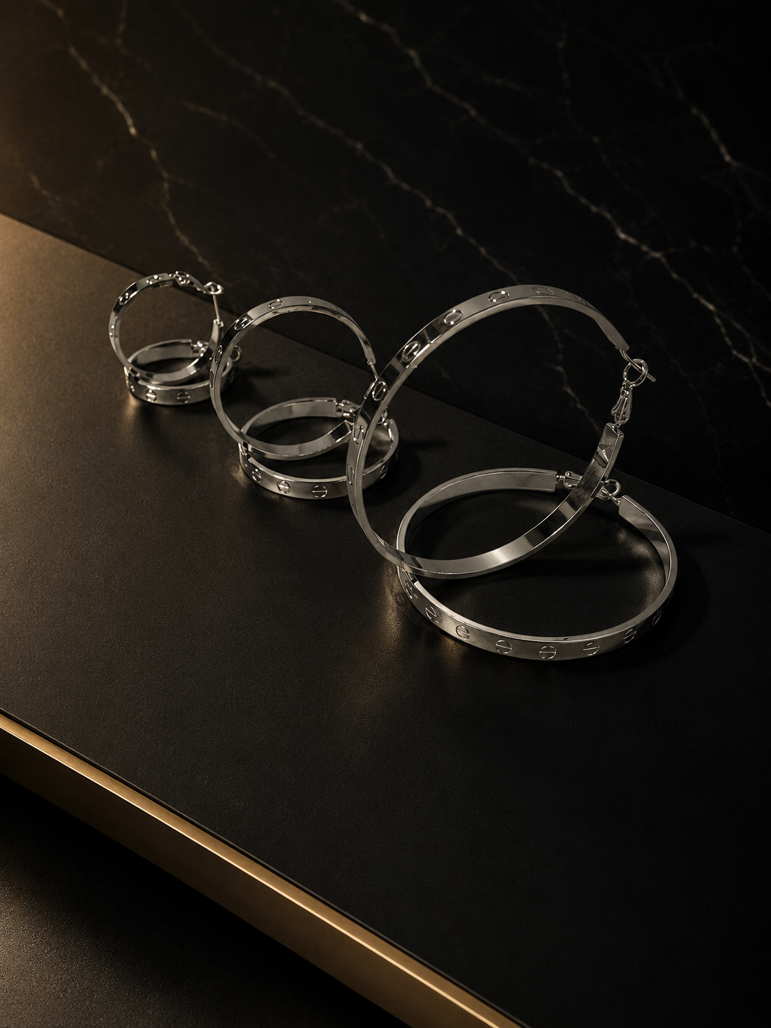 Silver-Tone Screw Motif Hoop Earrings