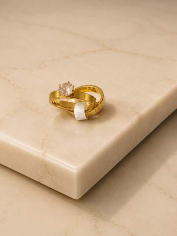 Gold Crystal Screw Motif Ring Set – 2 Rings