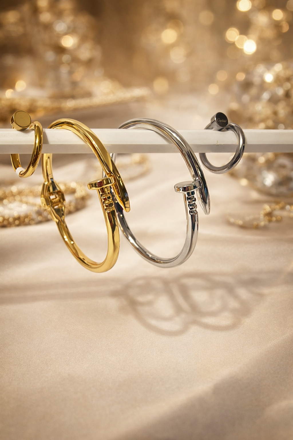Spiral Nail Bracelet & Ring Set – Gold & Silver