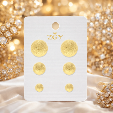 3-Pair Gold-Plated Frosted Ball Stud Earring Set